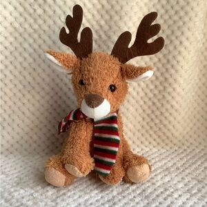 Brown Reindeer Plush w Striped Scarf 10in Christmas Holiday Stuffed Animal 🦌